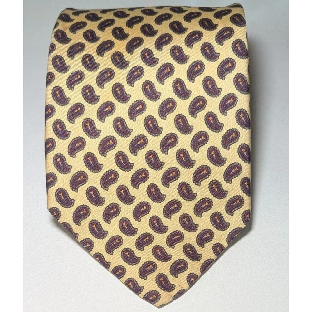 ROBERT TALBOTT Yellow w Red PAISLEYS Hand Sewn Silk Tie Peters Clothiers